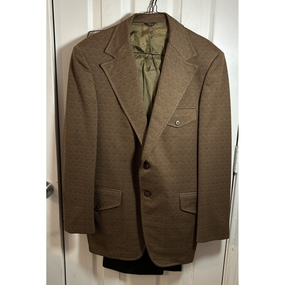 Vtg Carolcrest Suit Mens Brown 2 Button Jacket‎ And Polyester Suit Pants 70s/80s